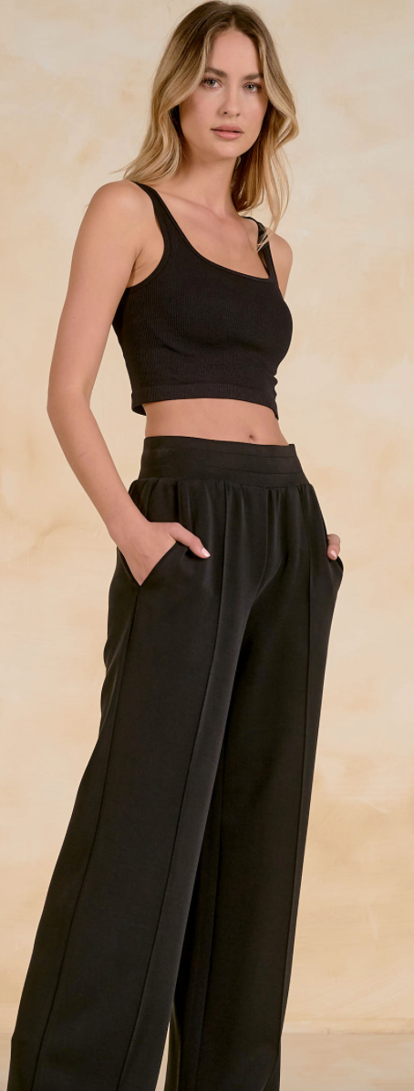 ELAN: ELASTIC WAIST BAND PANTS - BLACK