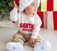 SWEET WINK: SANTA'S FAVORITE PUFF INK CHRISTMAS LONG SLEEVE ROMPER
