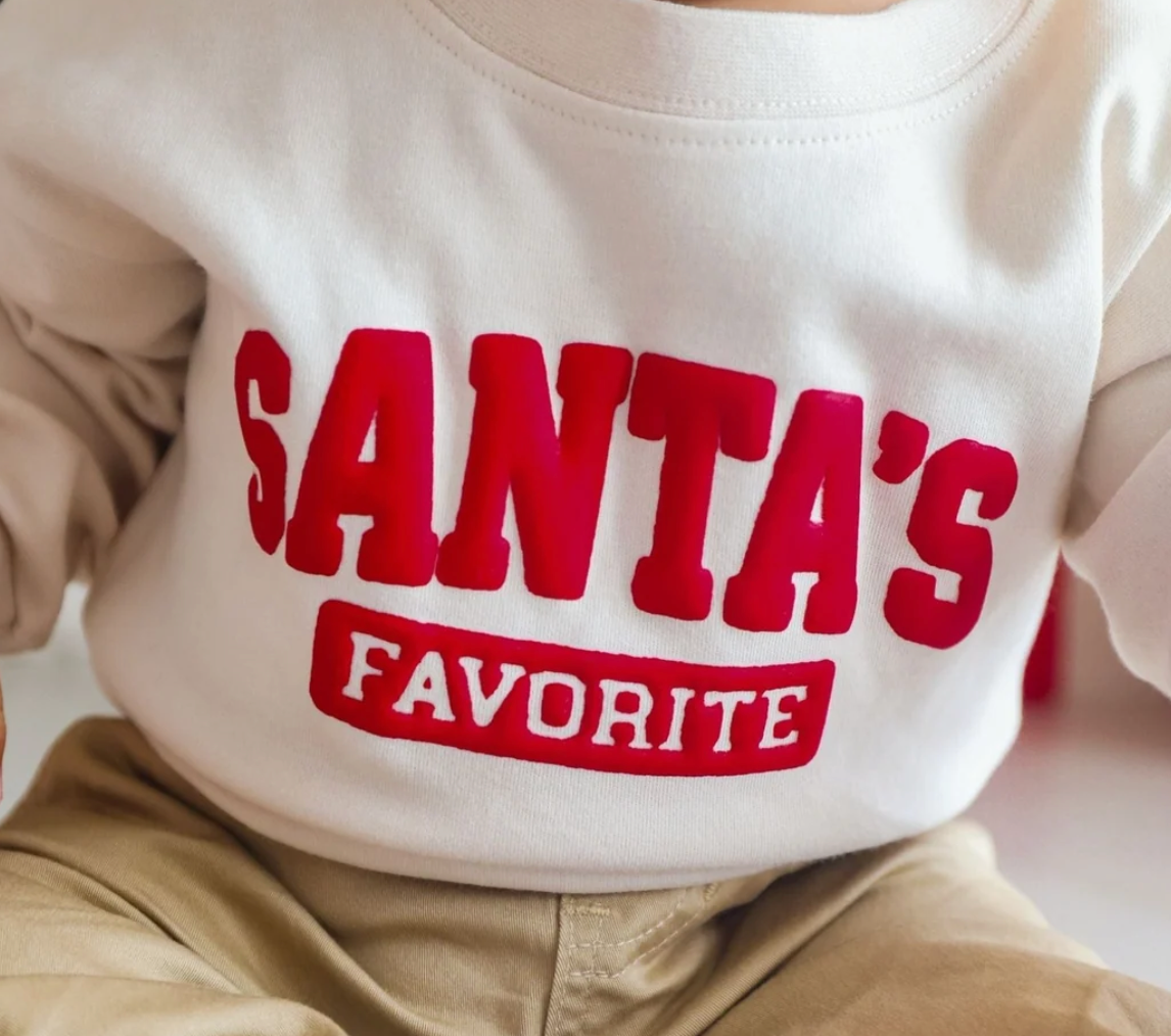 SWEET WINK: SANTA'S FAVORITE PUFF INK CHRISTMAS LONG SLEEVE ROMPER