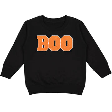 SWEET WINK: BOO PATCH HALLOWEEN SWEATSHIRT - BLACK