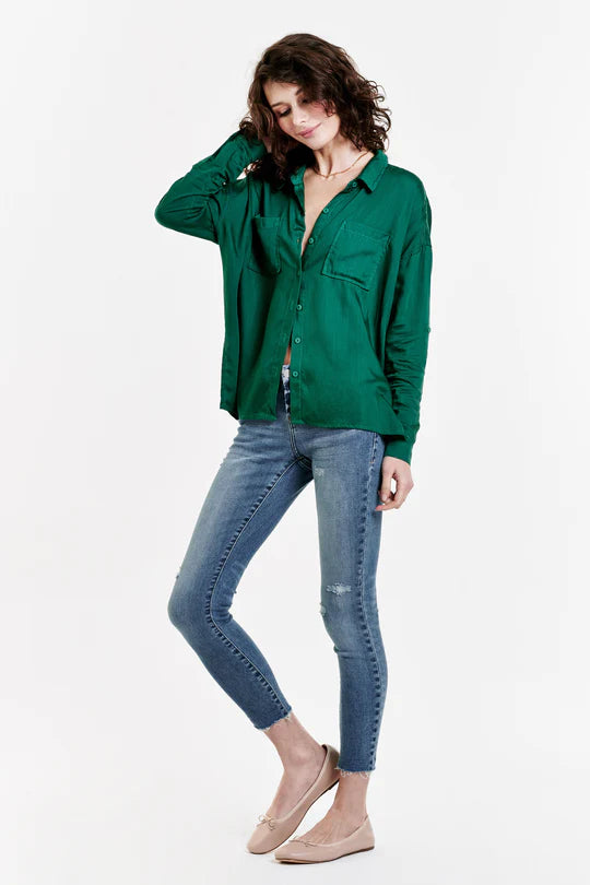 DEAR JOHN:  ARIANNA FRONT TIE SHIRT DARTMOUTH - GREEN