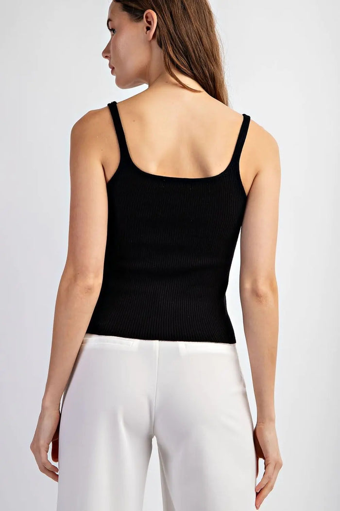 RIB KNIT TANK TOP - BLACK
