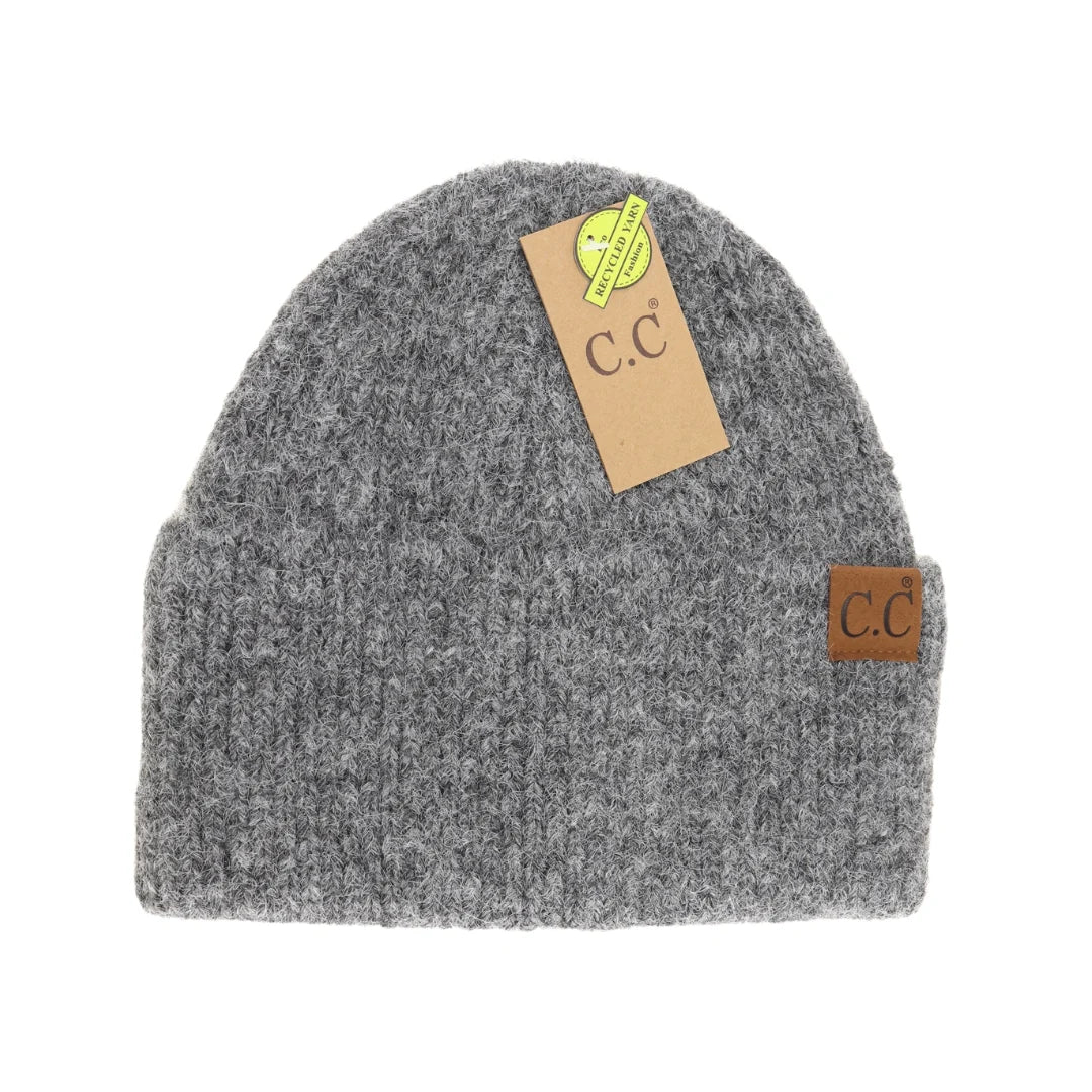 CC BEANIE: MOHAIR FEEL WIDE CUFF BEANIE - GREY