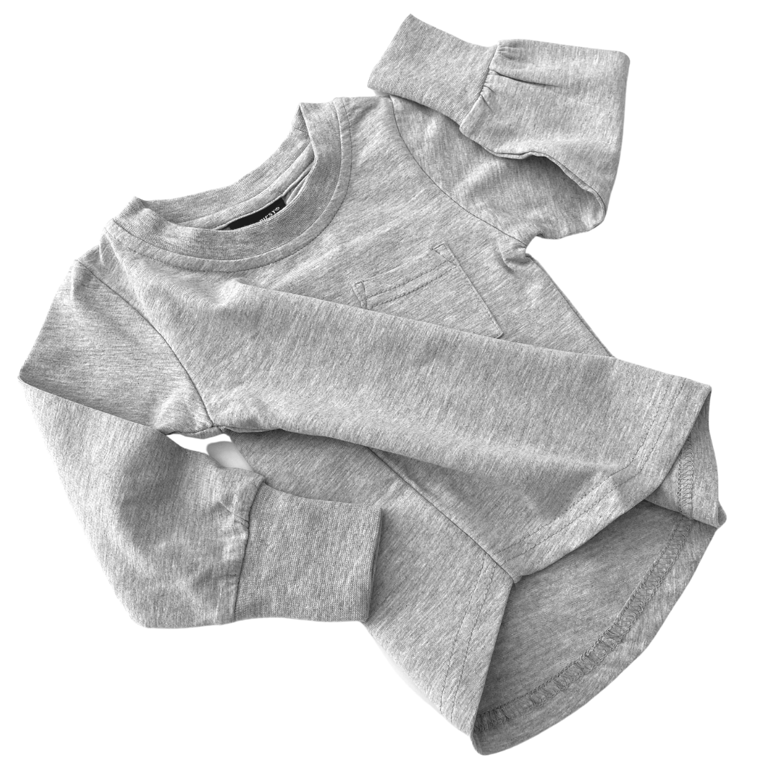 LITTLE BIPSY: LONG SLEEVE GREY POCKET TEE