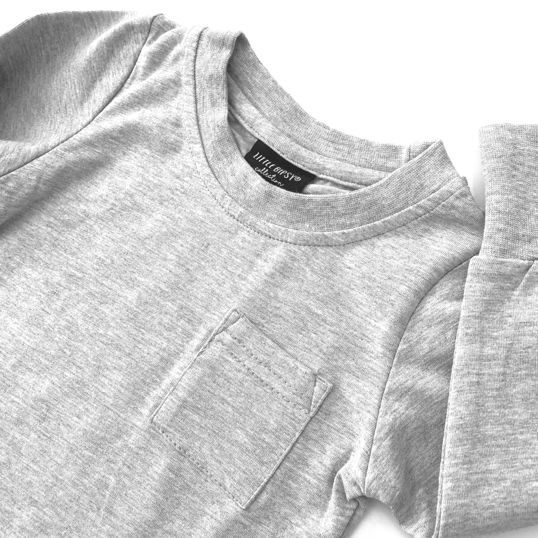 LITTLE BIPSY: LONG SLEEVE GREY POCKET TEE