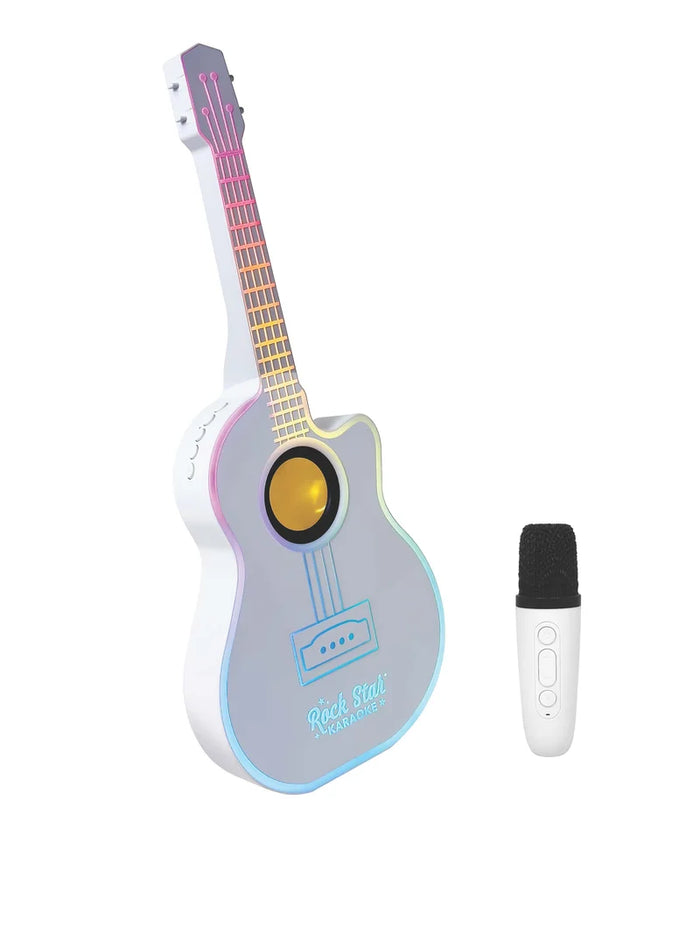 ROCK STAR KARAOKE-GUITAR SPEAKER & MICROPHONE COMBO - WHITE