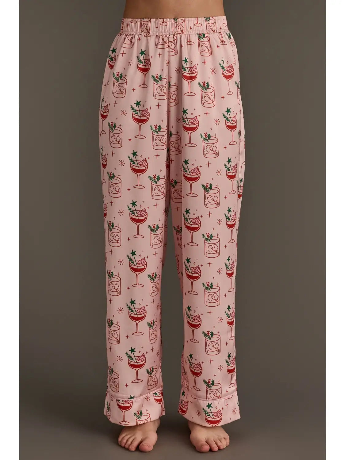 PANACHE: LT. PINK CHRISTMAS COCKTAILS SATIN PAJAMA SET