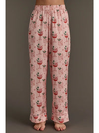 PANACHE: LT. PINK CHRISTMAS COCKTAILS SATIN PAJAMA SET