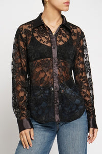 BUTTON DOWN LACE SHIRT - BLACK