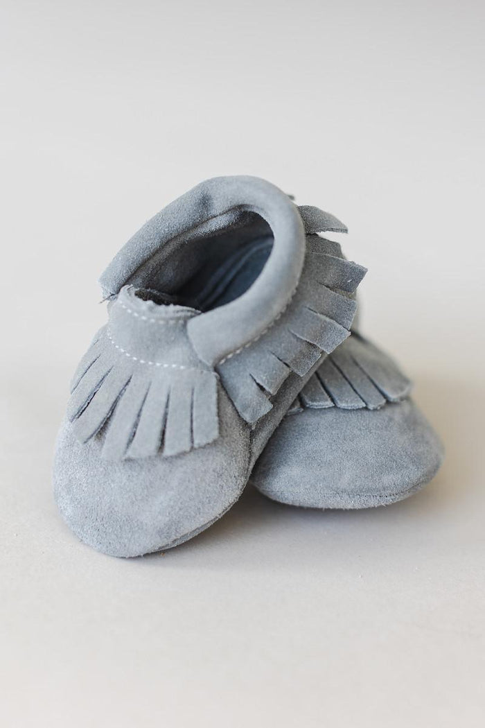 MILA & ROSE: GRAY SUEDE BABY MOCCASINS