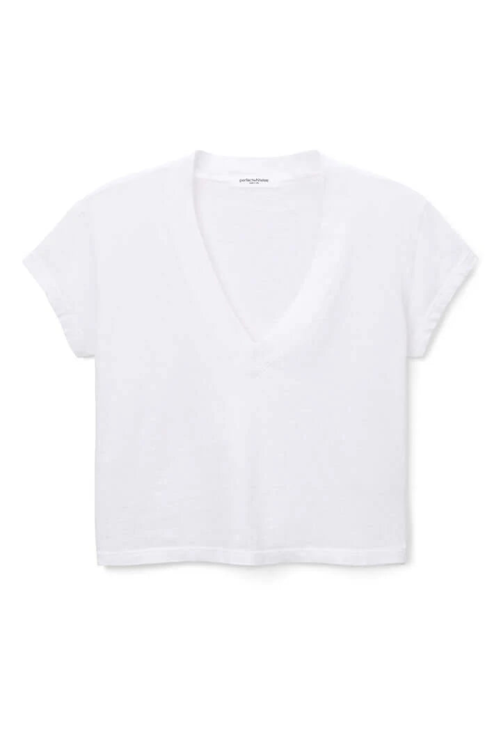 PERFECTWHITETEE: ALANIS RECYCLED COTTON V NECK TEE - WHITE