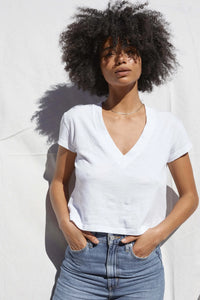 PERFECTWHITETEE: ALANIS RECYCLED COTTON V NECK TEE - WHITE