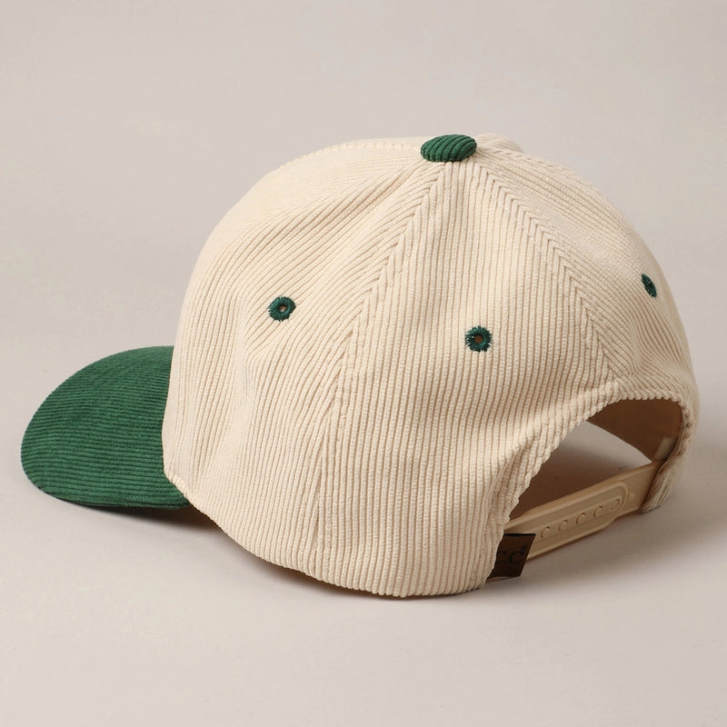 HOLLY JOLLY GLITTER TEXT TWO-TONE CORDUROY CAP