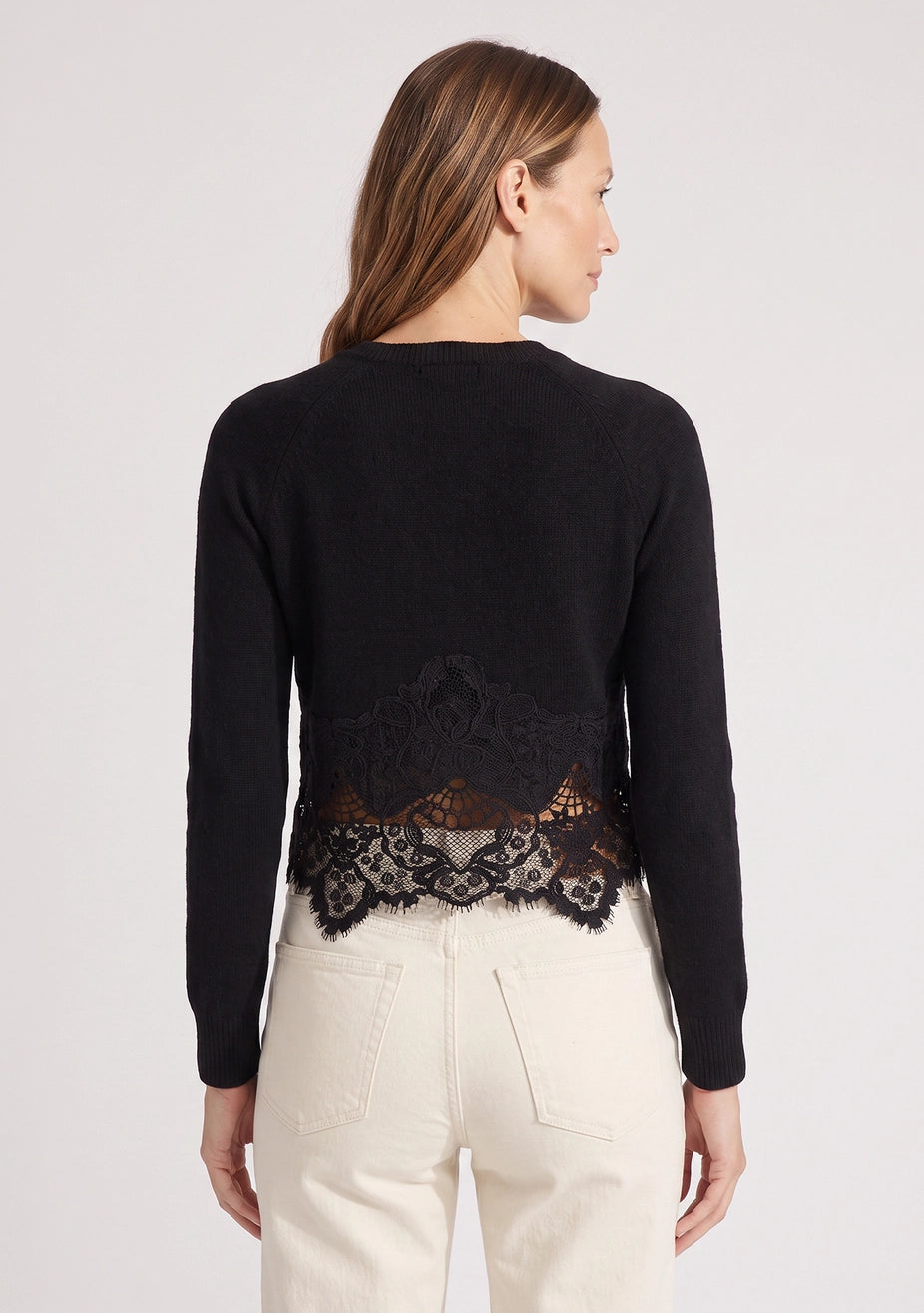 LOVESTITCH: WOMENS LACE TRIMMED CARDIGAN - BLACK