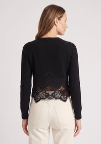 LOVESTITCH: WOMENS LACE TRIMMED CARDIGAN - BLACK