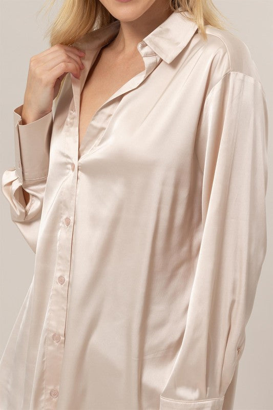 SATIN BUTTON FRONT SHIRT