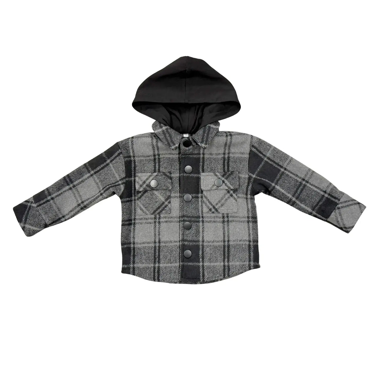 BABYSPROUTS: HOODED SHACKET - CHARCOL PLAID