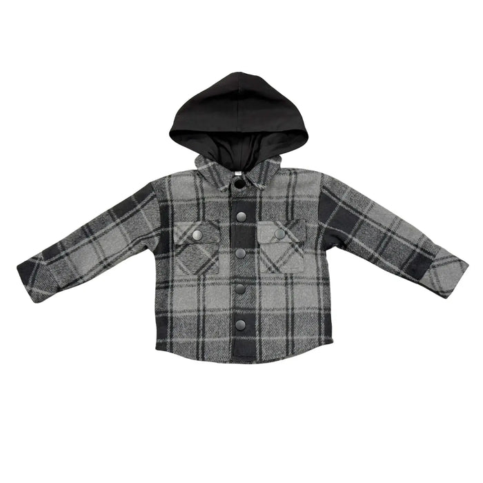 BABYSPROUTS: HOODED SHACKET - CHARCOL PLAID