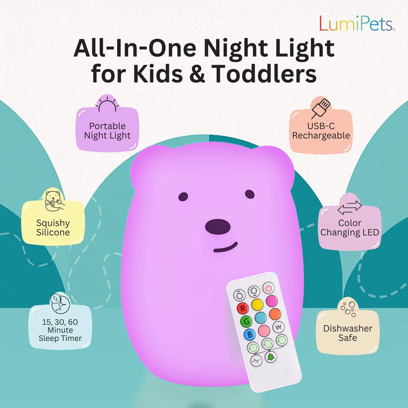 LUMIPETS®: BENNY THE BEAR - CHILDREN'S TOUCH NIGHT LIGHT WITH REMOTE