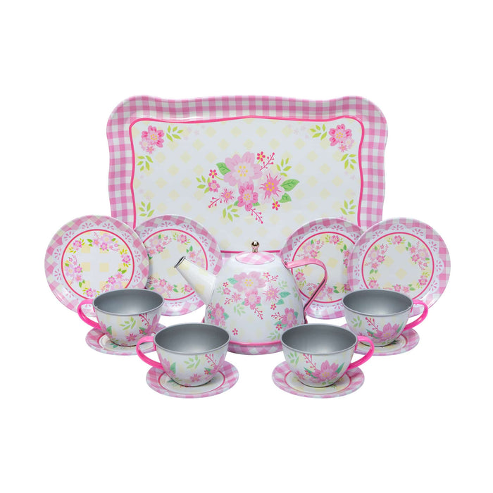 15-PIECE FANCY TIN TEA SET - BEAUTIFUL FLOWERS
