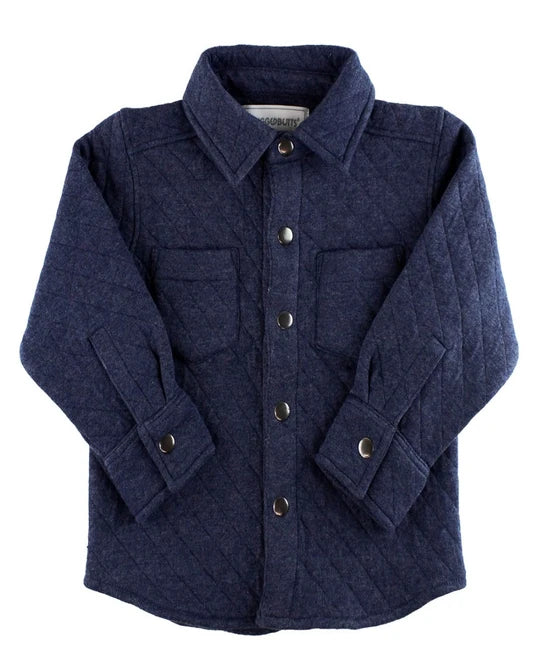 RUGGED BUTTS: QUILTED KNIT LONG SLEEVE BUTTON DOWN SHIRT - HEATHER NAVY