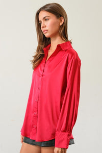 SATIN BUTTON FRONT SHIRT - RED