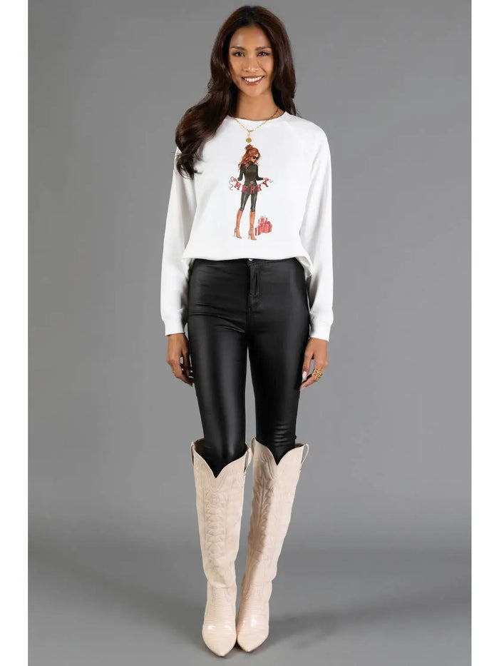 PANACHE: WHITE MERRY SEASON SWEATSHIRT