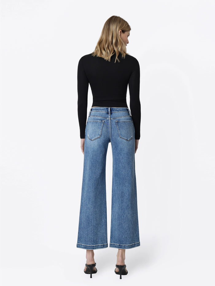 MID RISE MEDIUM WASH ANKLE WIDE JEANS