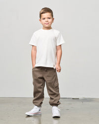 LITTLE BIPSY: COTTON TWILL CARGO JOGGER - MUSHROOM