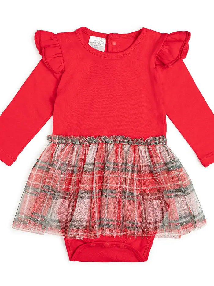 SWEET WINK: CHRISTMAS PLAID LONG SLEEVE TUTU BODYSUIT