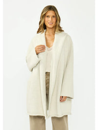 OVERSIZED TWO POCKET KNIT CARDIGAN - HEATHER CREAM
