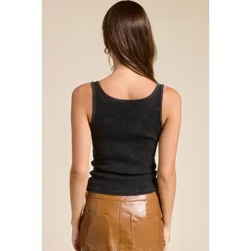 WESTERN SILVER BELT TRIM WASHED TANK TOP - BLACK