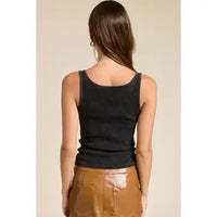 WESTERN SILVER BELT TRIM WASHED TANK TOP - BLACK