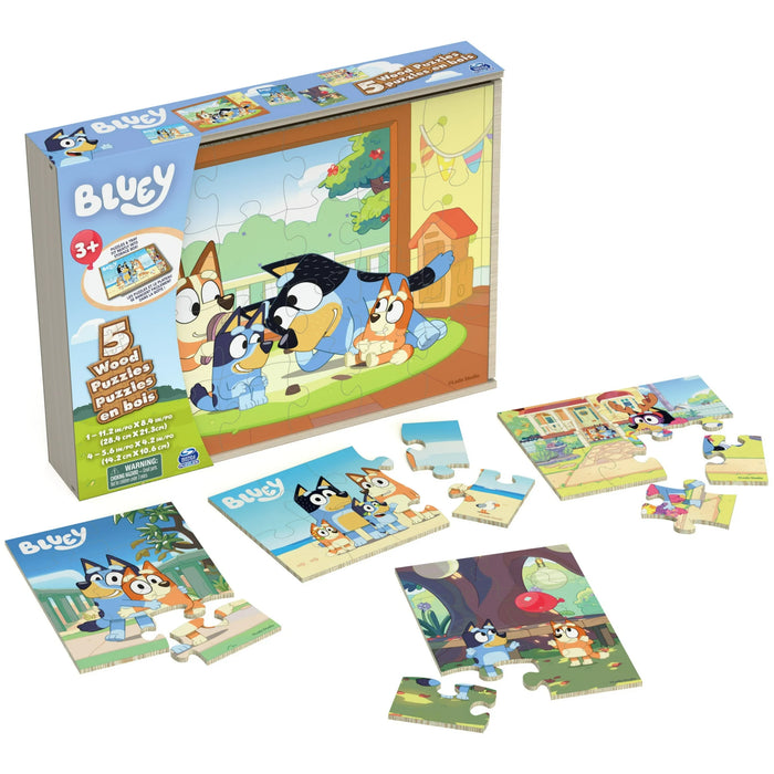 BLUEY: 5 WOOD PUZZLES SET IN WOOD BOX