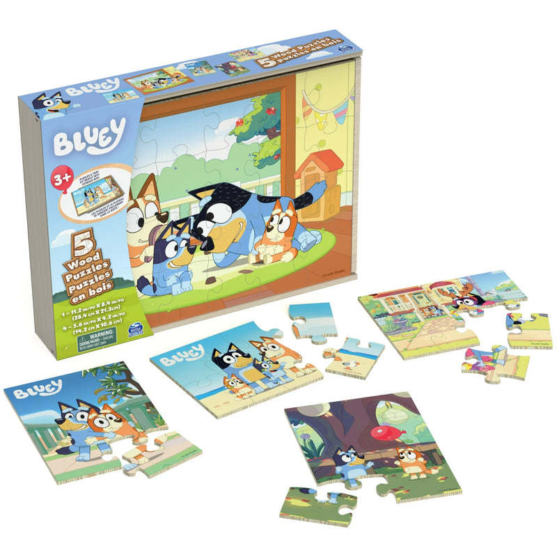 BLUEY: 5 WOOD PUZZLES SET IN WOOD BOX