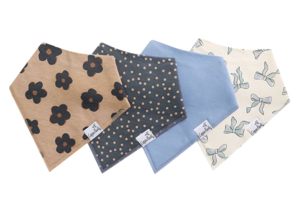 COPPER PEARL: GEMMA IN TAN BABY BANDANA BIBS (4-PACK)
