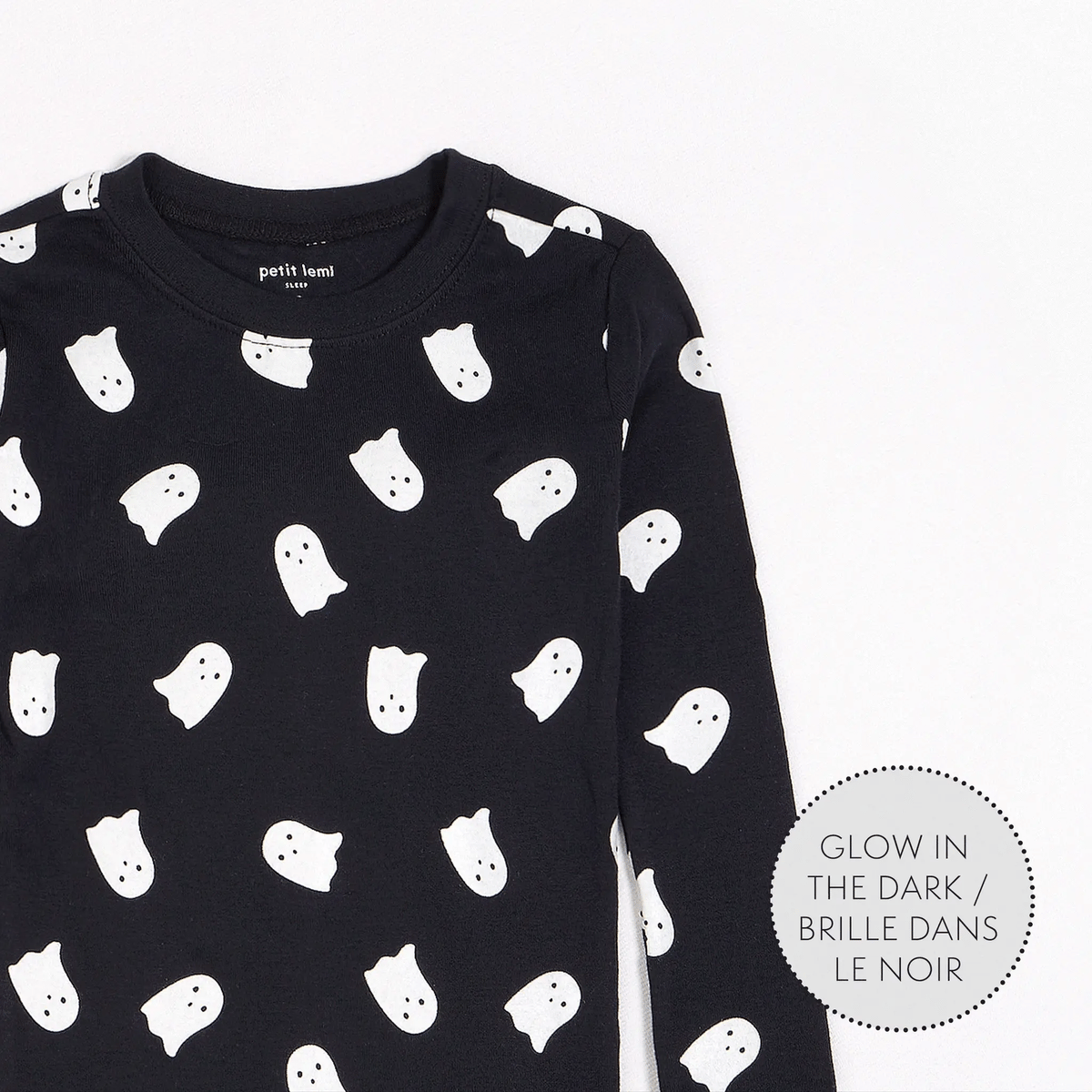 PETIT LEM: GHOST GLOW IN THE DARK PJ SET - BLACK