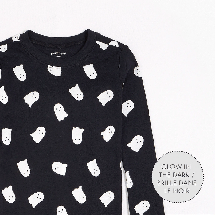 PETIT LEM: GHOST GLOW IN THE DARK PJ SET - BLACK