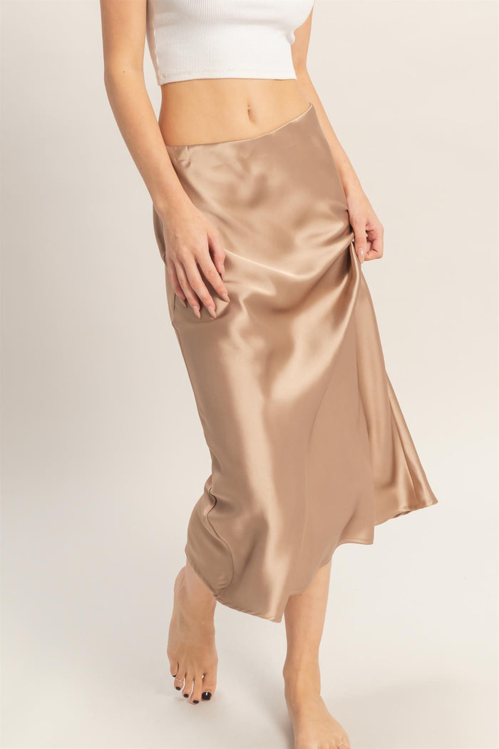 SATIN MIDI SKIRT - DARK TAUPE
