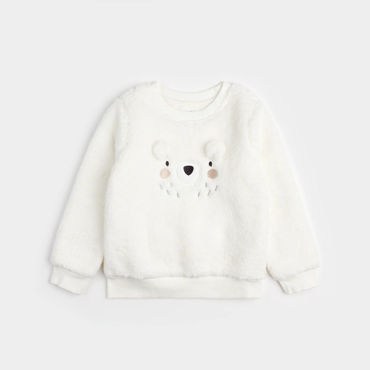 PETIT LEM: POLAR BEAR ON SHERPA SWEATSHIRT - IVORY