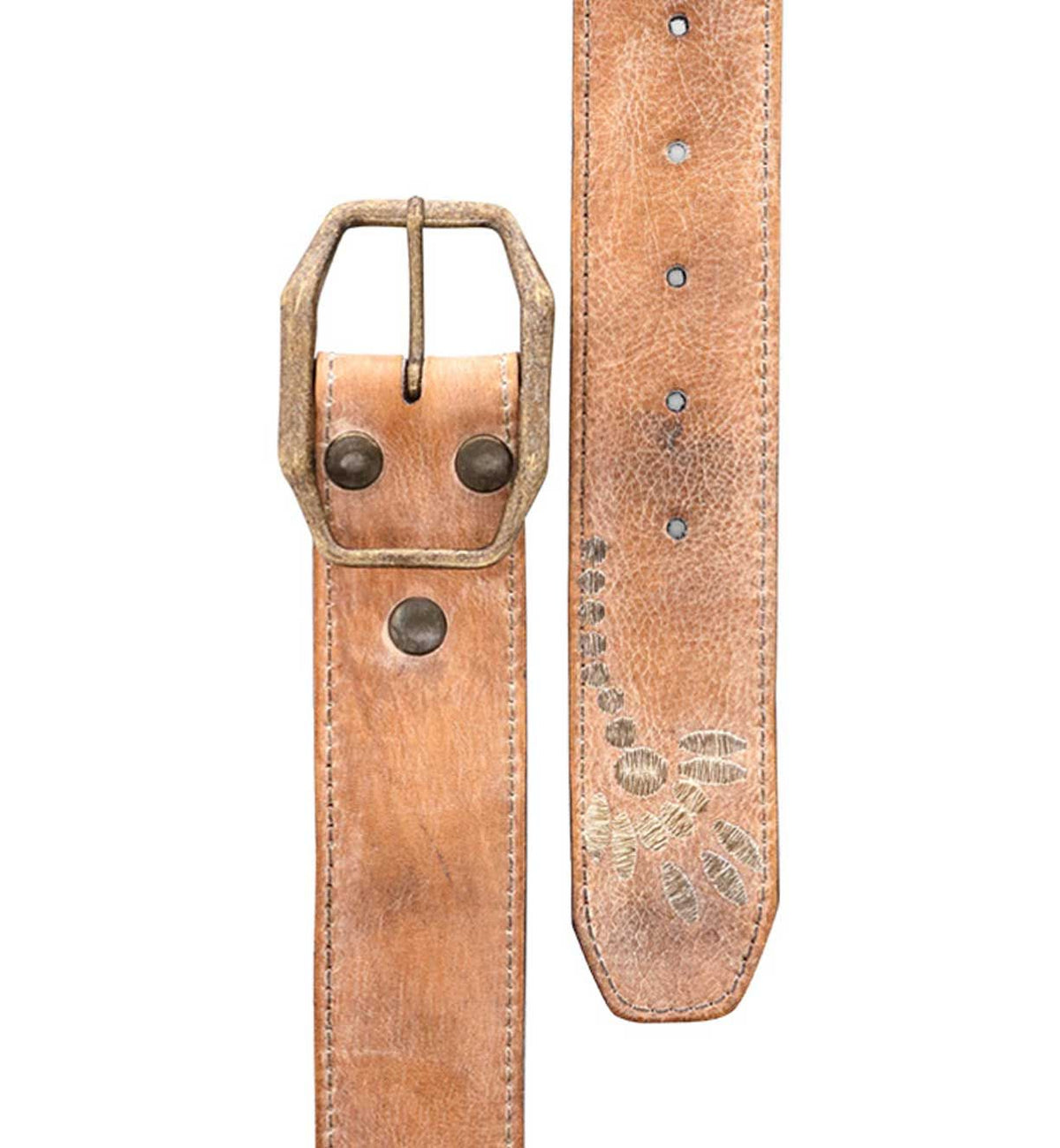 BED STU: MOHAWK EMBROIDERED LEATHER BELT - TAN RUSTIC WHITE BFS