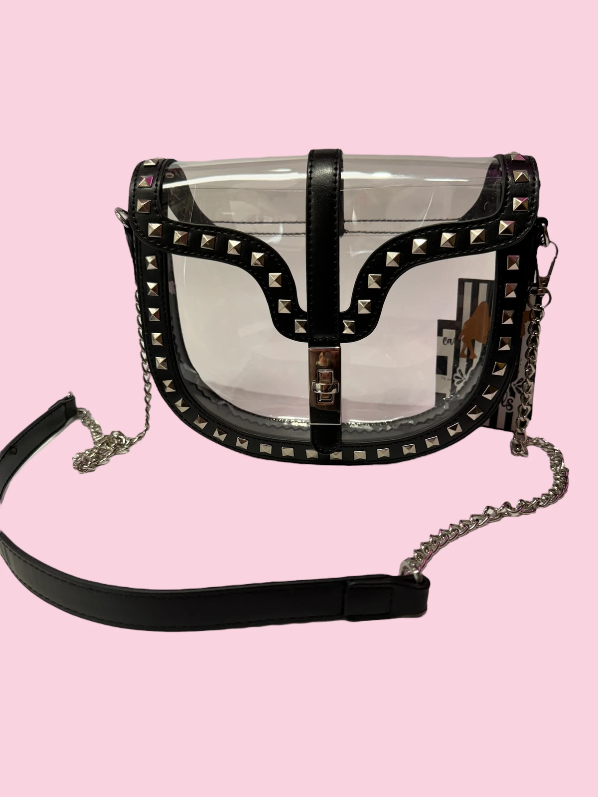 BLACK TRIMMED STUDDED CLEAR CROSSBODY