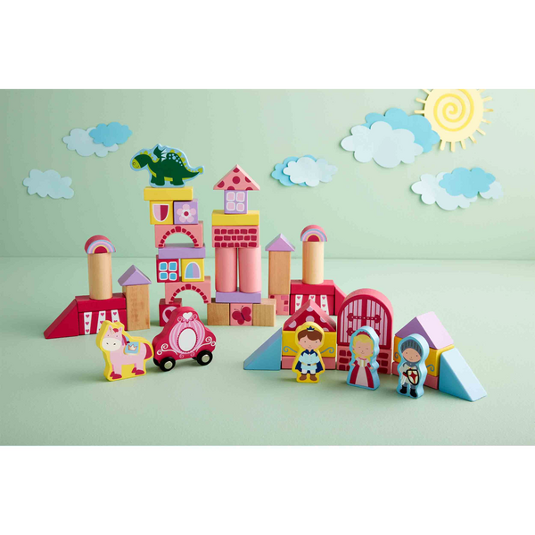 MUD PIE: WOODEN PRINCESS BLOCK PARTY SET (50-PIECE)