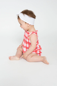 ANGEL DEAR: TIE STRAP SMOCKED BUBBLE - RED GINGHAM