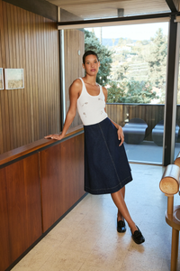 LUCY PARIS: NULA DENIM SKIRT - DARK BLUE