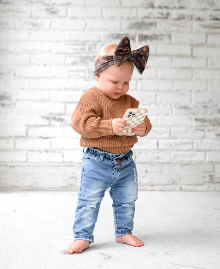 LITTLE BIPSY: CHUNKY KNIT SWEATER - NUTMEG