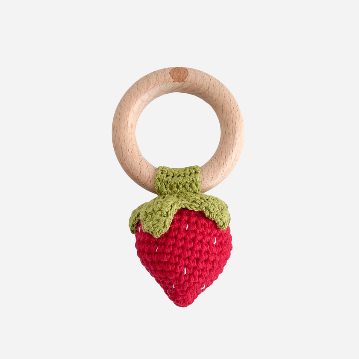 THE BLUEBERRY HILL: COTTON CROCHET RATTLE TEETHER STRAWBERRY - RED