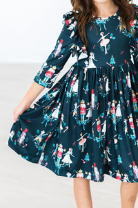 MILA & ROSE: CHRISTMAS BALLET 3/4 SLEEVE RUFFLE TWIRL DRESS