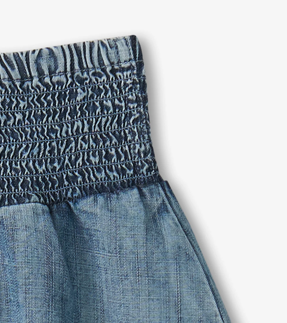 HATLEY: TENCEL SMOCKED SKIRT - BLUE ACID RINSE