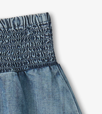 HATLEY: TENCEL SMOCKED SKIRT - BLUE ACID RINSE